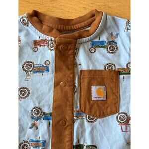 Carhartt Boy's Farm Barn Tractor Print Henley Coverall Jumpsuit Rooster Blue 18M